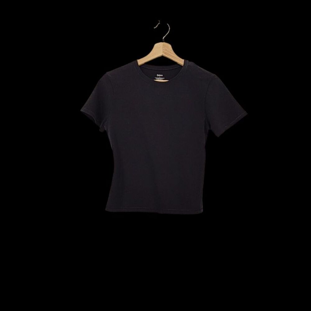 Quince Women Stretch Cotton Jersey Fitted T-Shirt Sleeved Top Black M